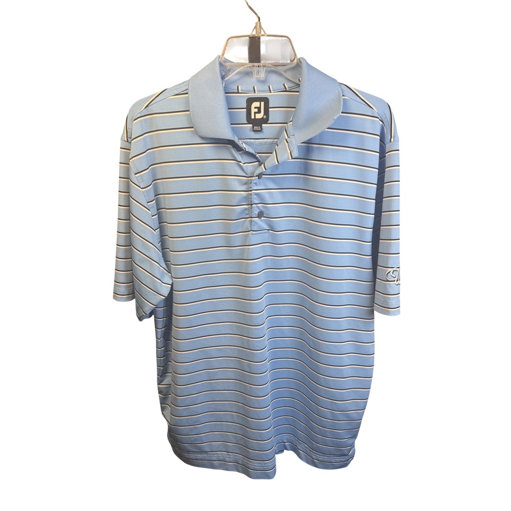 FootJoy Golf‎ Polo Shirt Mens Medium Blue Stripe Performance Windance Logo